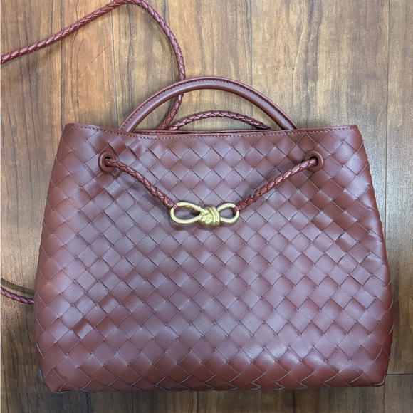 Bottega Andiamo Red Burgundy Woven Tote Handbag - Picture 8 of 8